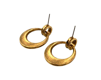 Open Circle Stud Earrings, Antiqued 18K Gold Plated - AG716
