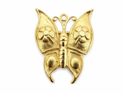 Large Artisan Butterfly Charm, Satin Gold Plated - ST666