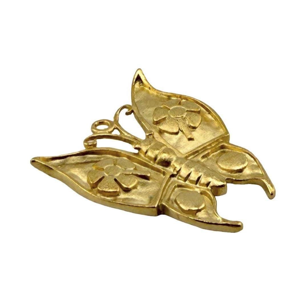 Large Artisan Butterfly Charm, Satin Gold Plated - ST666