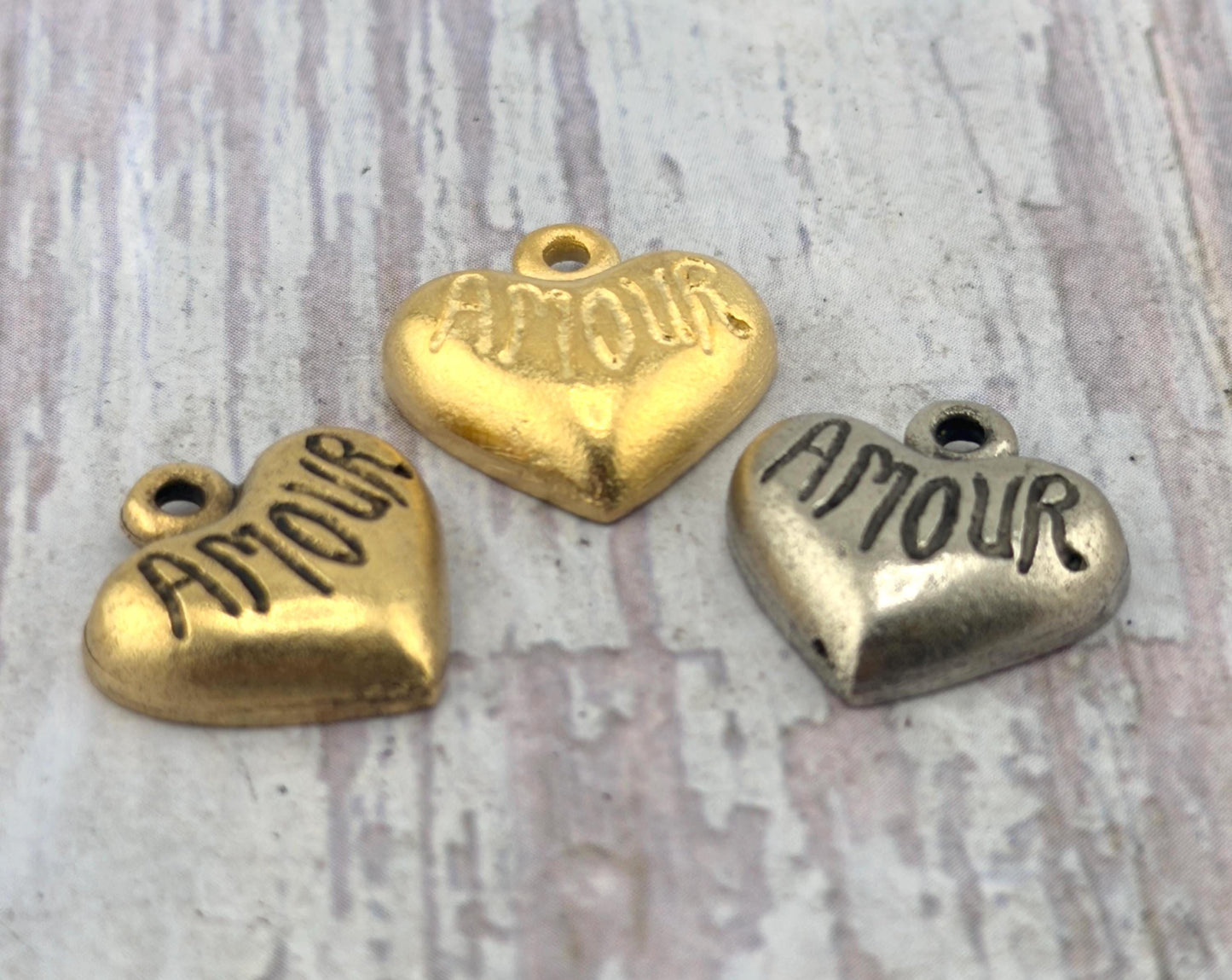 Amour Tiny Heart Charm, Antiqued 18k Gold Plated - AG696