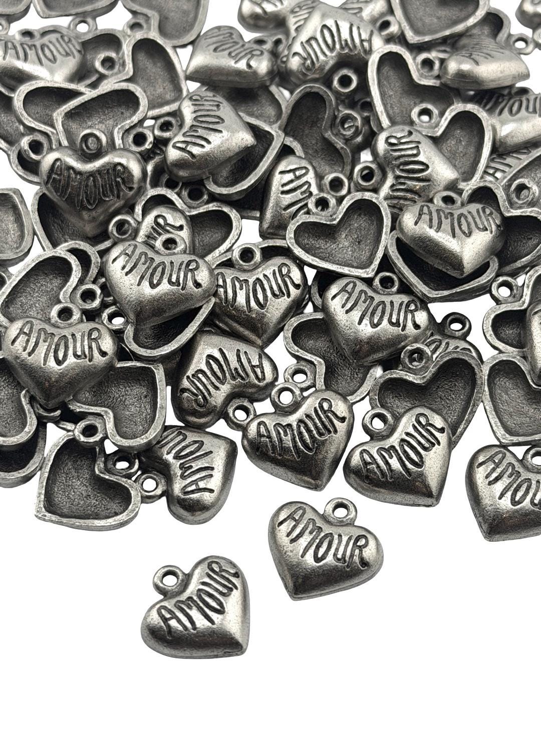 Amour Tiny Heart Charm, Antiqued Pewter - PT758