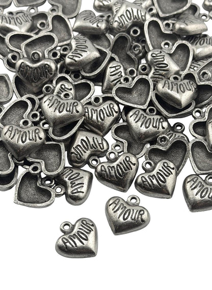 Amour Tiny Heart Charm, Antiqued Pewter - PT758