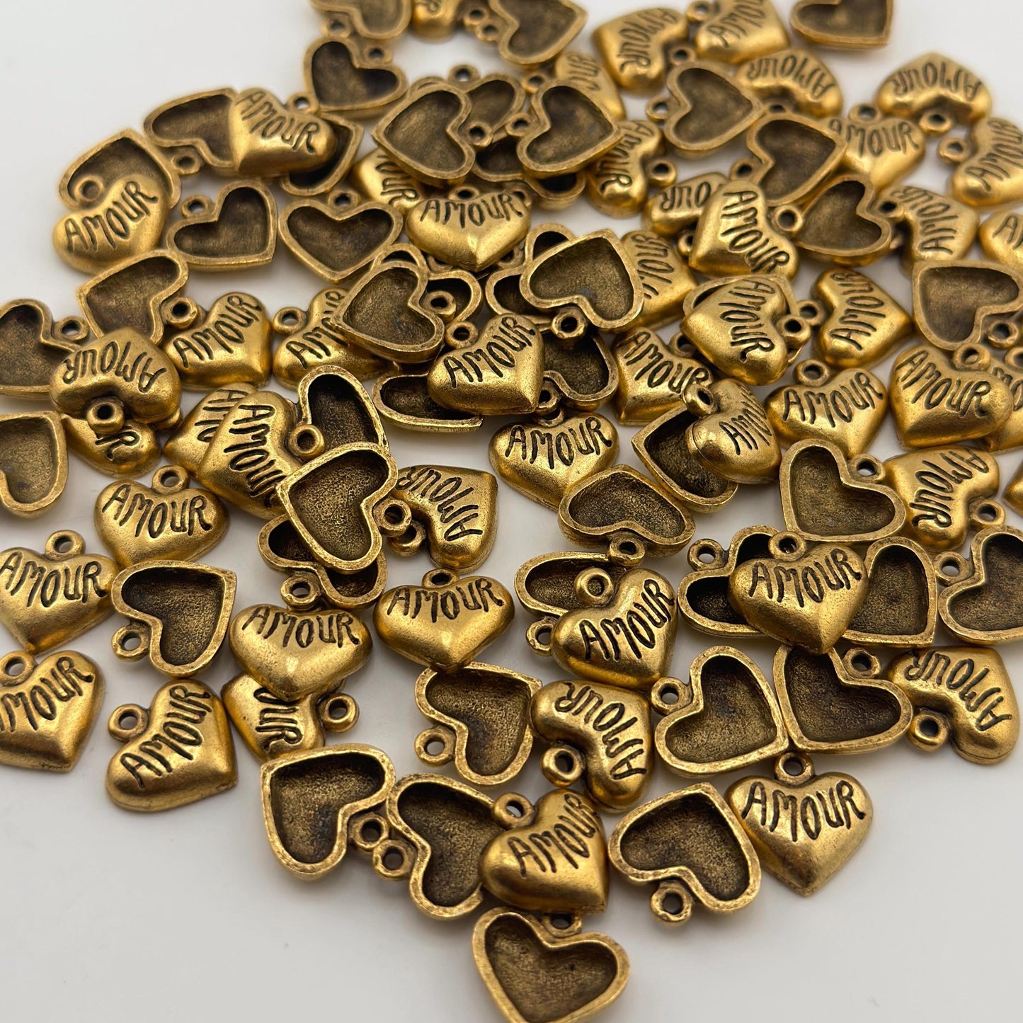 Amour Tiny Heart Charm, Antiqued 18k Gold Plated - AG696
