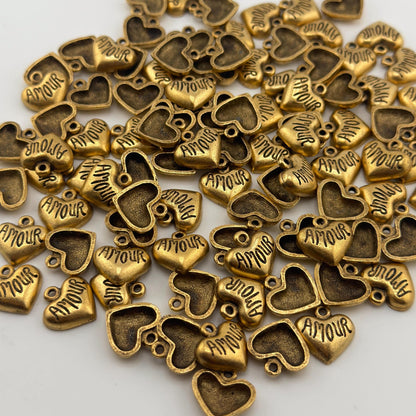 Amour Tiny Heart Charm, Antiqued 18k Gold Plated - AG696