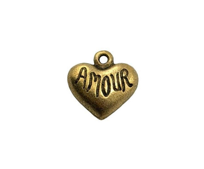 Amour Tiny Heart Charm, Antiqued 18k Gold Plated - AG696