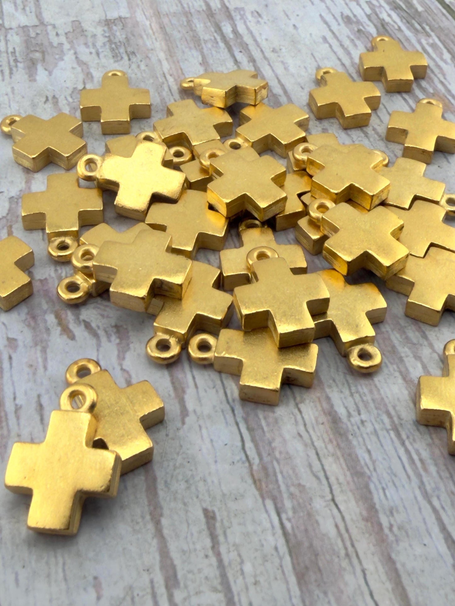 Square Small Cross Charm, Satin 18k Gold Plated, Boho Findings, Christian Charms, DIY Jewelry Making Supplies,Catholic Cross Pendants, ST756