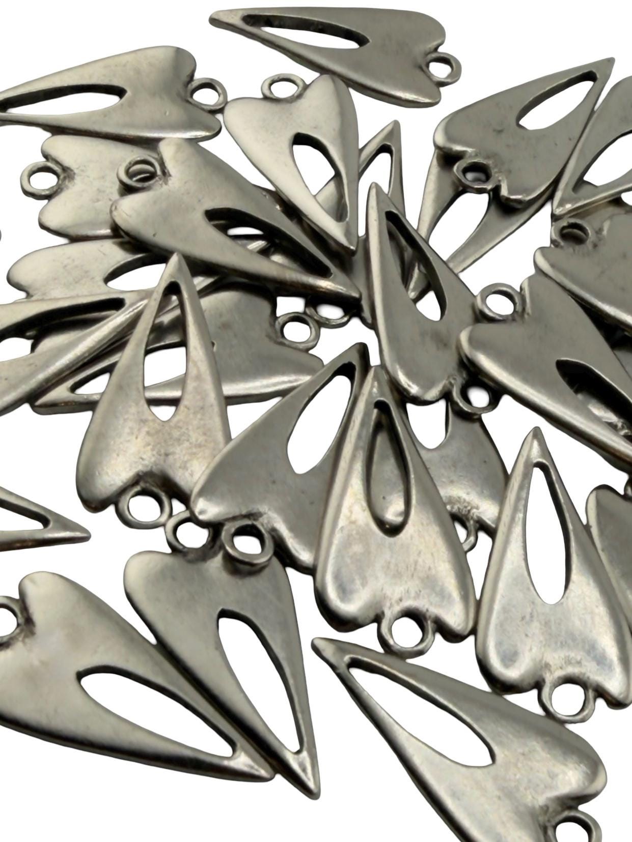 Elongated Skinny Heart Charm with Center Cutout, Antiqued Pewter - PT730