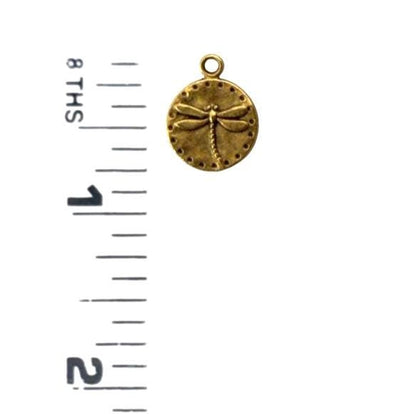 Tiny Round Dragonfly Charm, Antiqued Gold Plated - AG161