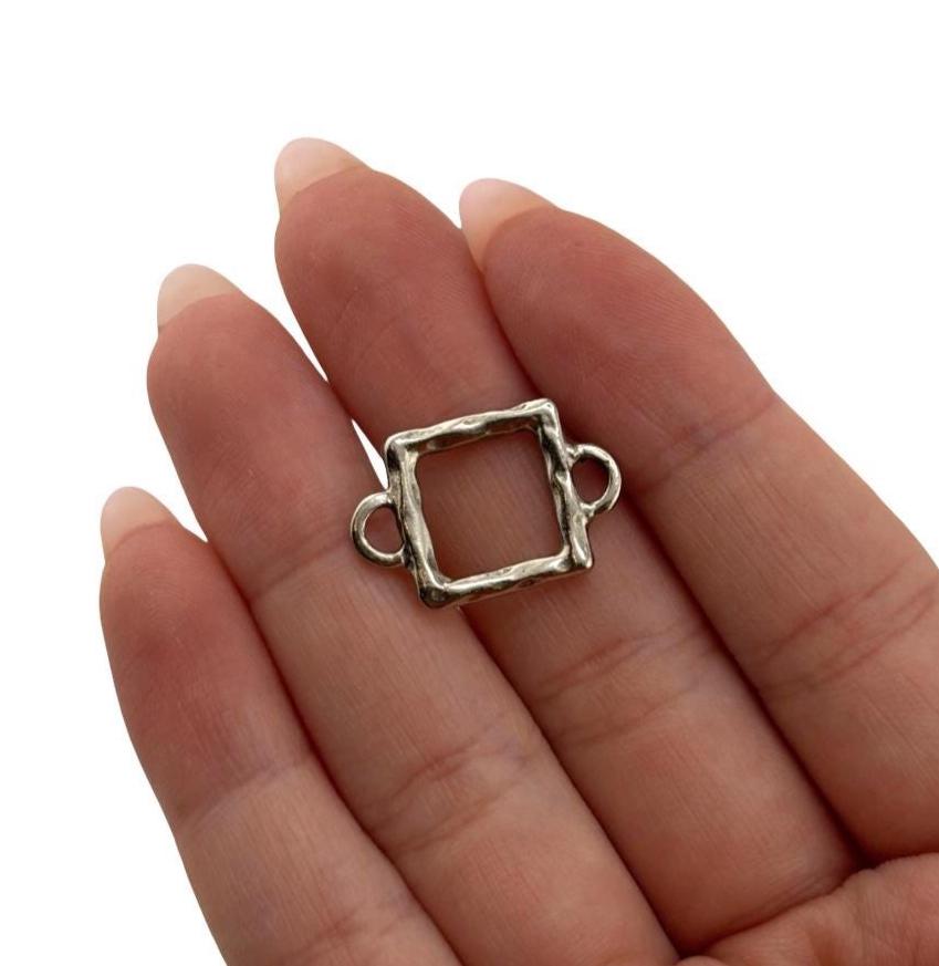 Hammered Square Connector w/ Double Side Loops, Antiqued Pewter - PT442
