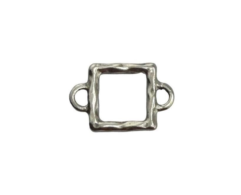 Hammered Square Connector w/ Double Side Loops, Antiqued Pewter - PT442