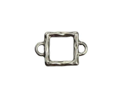 Hammered Square Connector w/ Double Side Loops, Antiqued Pewter - PT442