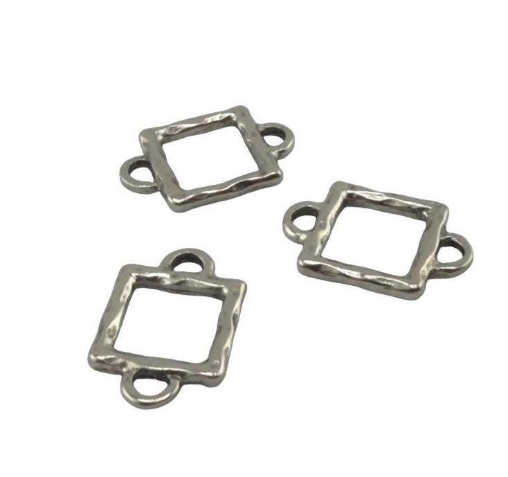 Hammered Square Connector w/ Double Side Loops, Antiqued Pewter - PT442