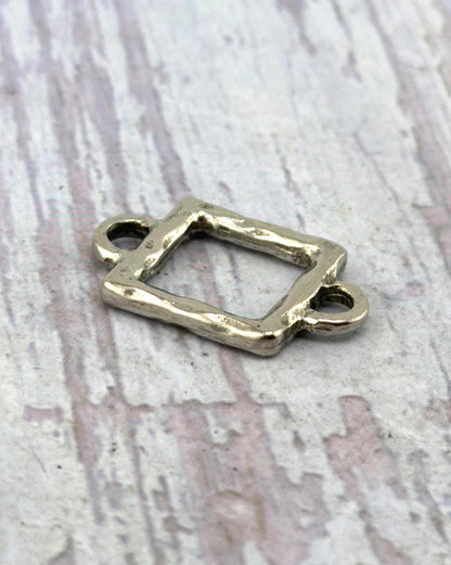 Hammered Square Connector w/ Double Side Loops, Antiqued Pewter - PT442