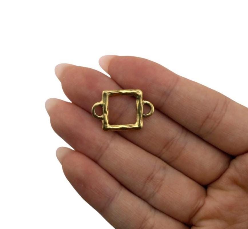 Hammered Square Connector w/ Double Side Loops, Antiqued 18K Gold Plated - AG082