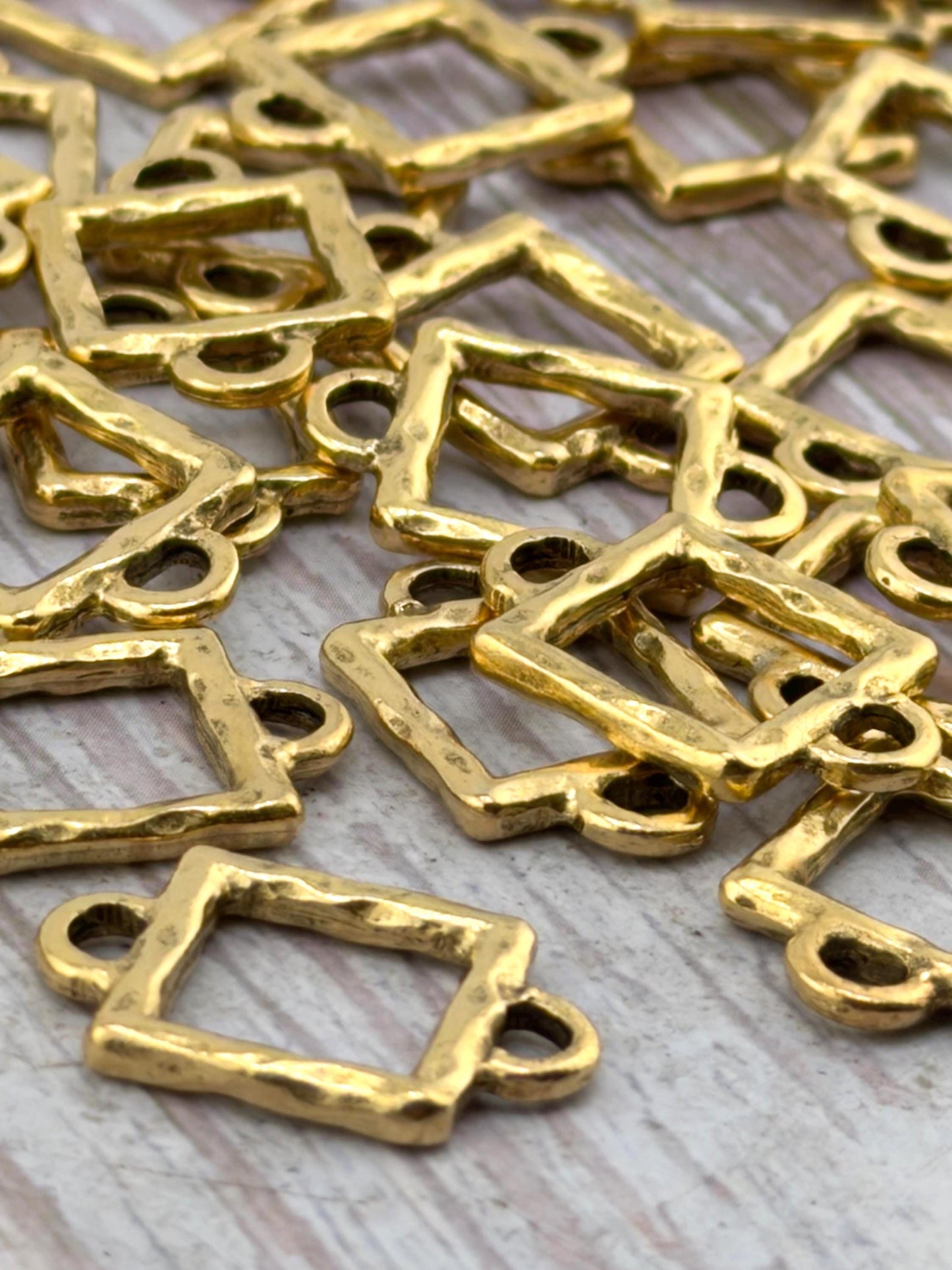 Hammered Square Connector w/ Double Side Loops, Antiqued 18K Gold Plated - AG082