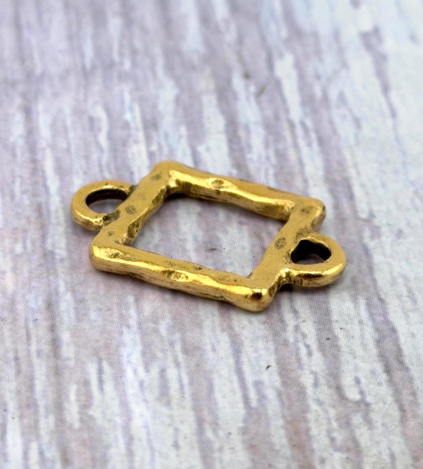 Hammered Square Connector w/ Double Side Loops, Antiqued 18K Gold Plated - AG082