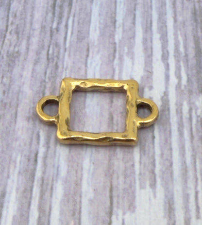Hammered Square Connector w/ Double Side Loops, Antiqued 18K Gold Plated - AG082
