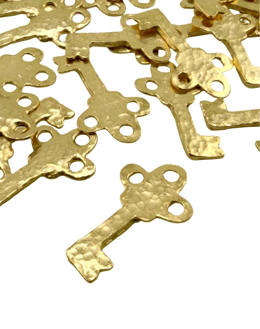 Hammered Key Charm, Satin 18K Gold Plated - ST245