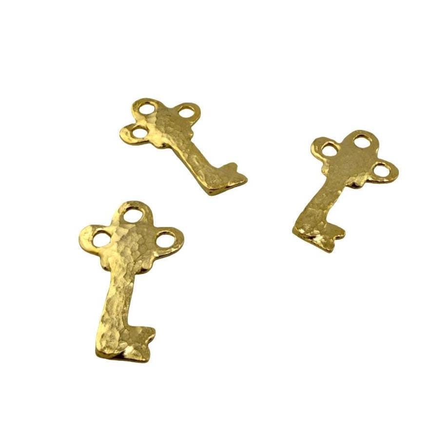 Hammered Key Charm, Satin 18K Gold Plated - ST245