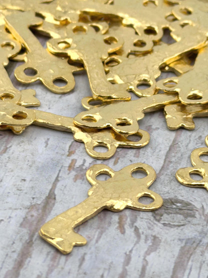 Hammered Key Charm, Satin 18K Gold Plated - ST245