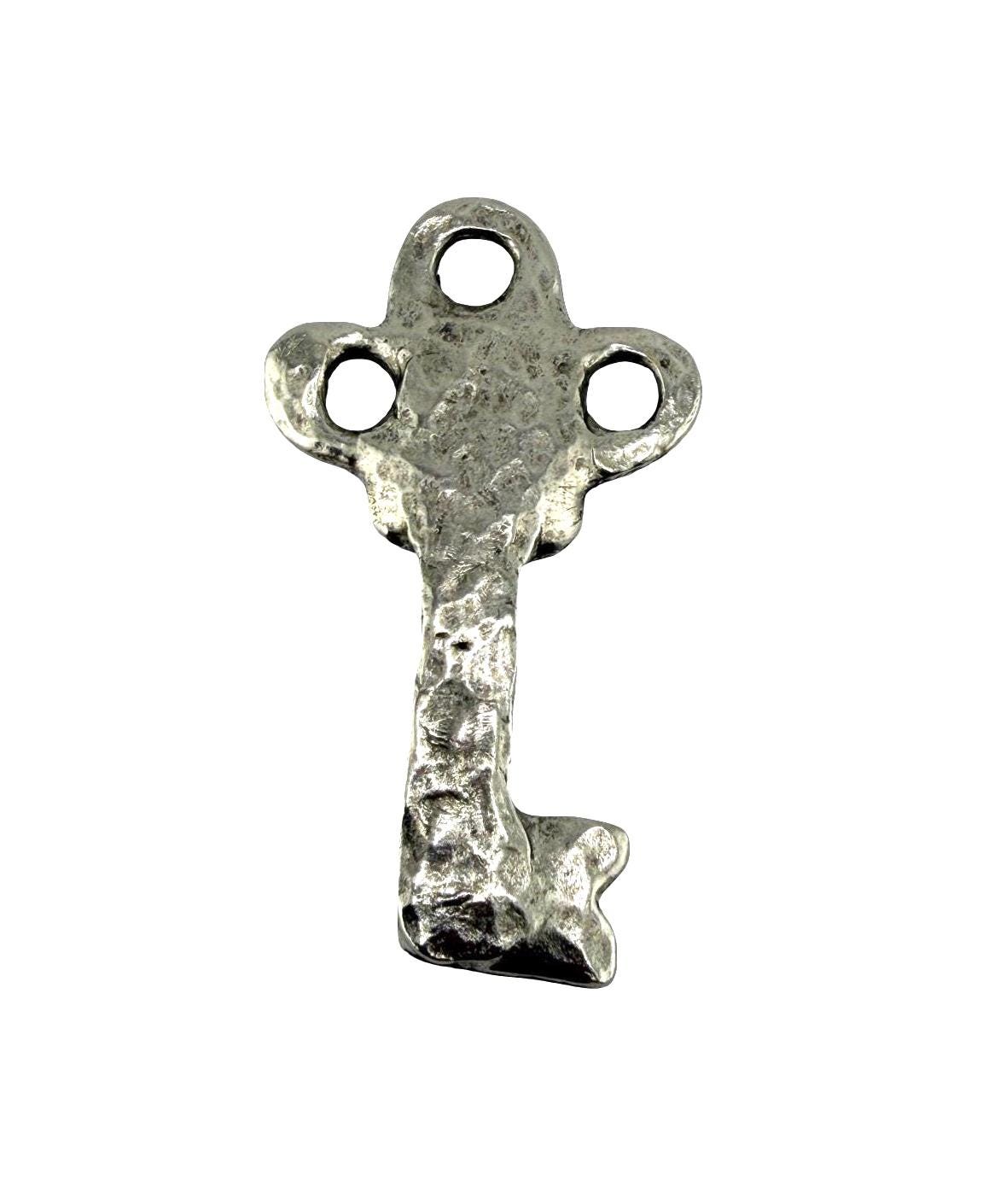 Hammered Key Charm, Antiqued Pewter - PT425