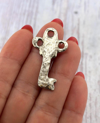 Hammered Key Charm, Antiqued Pewter - PT425