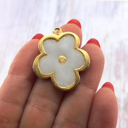 Enamel Flower Charm, Satin 18K Gold Plated - ST755