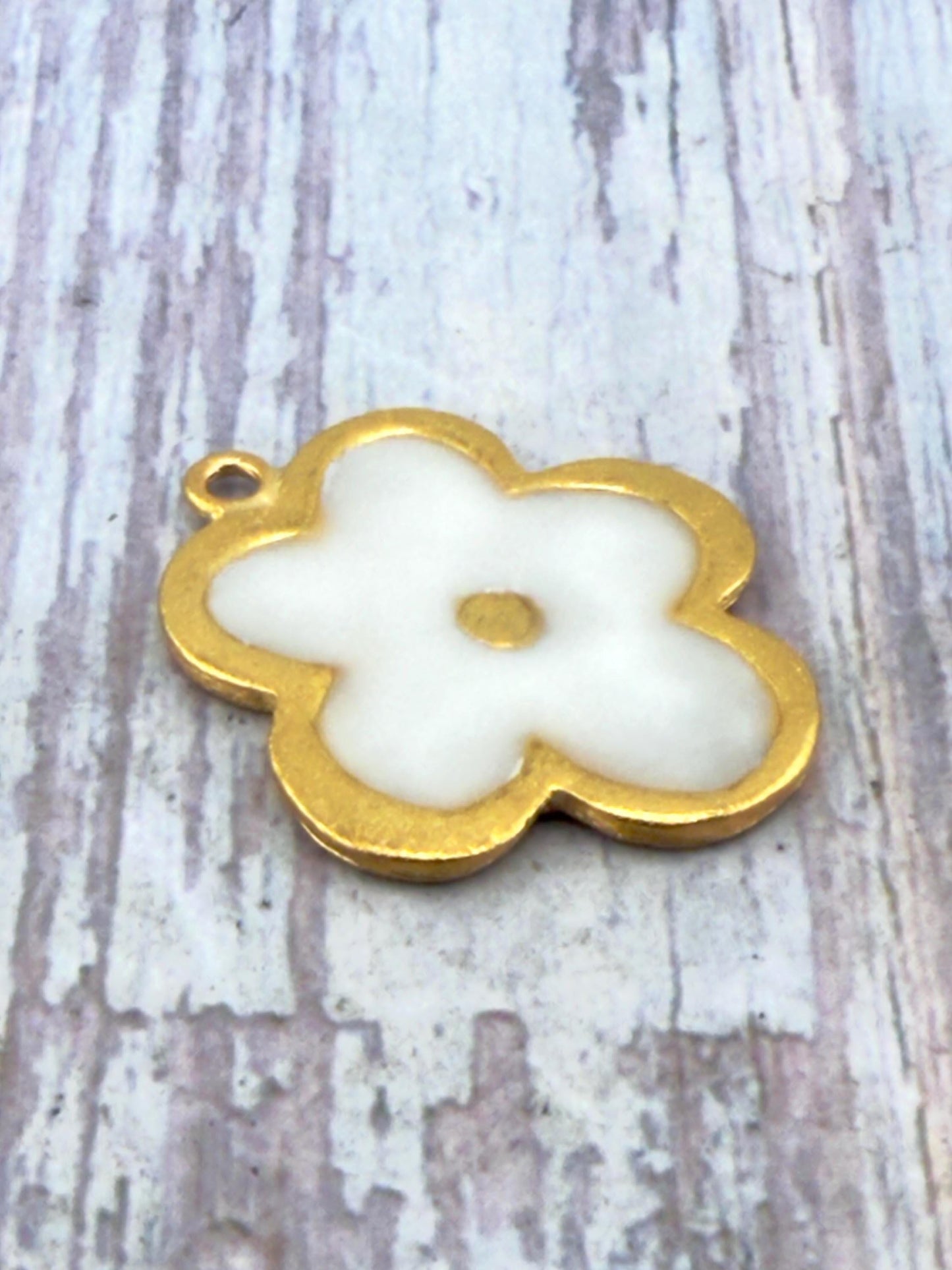 Enamel Flower Charm, Satin 18K Gold Plated - ST755
