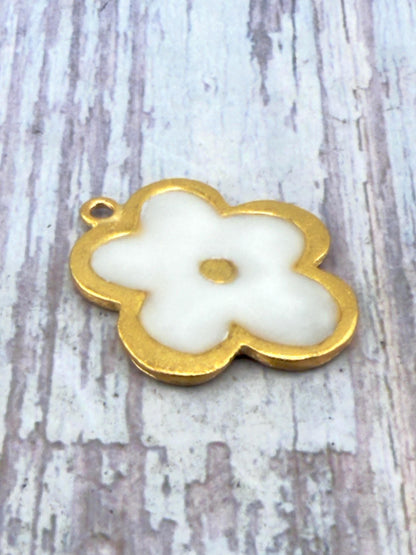 Enamel Flower Charm, Satin 18K Gold Plated - ST755