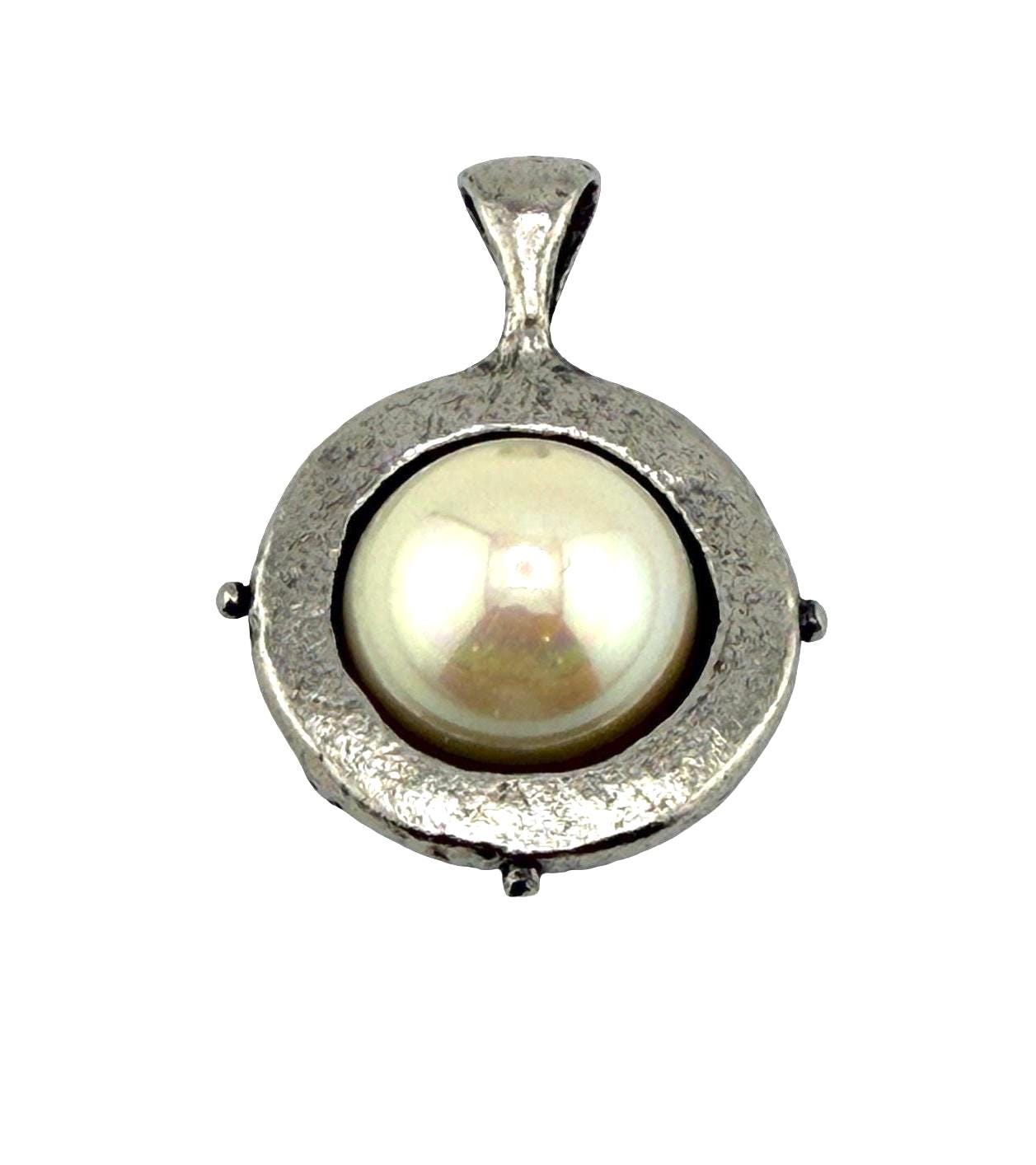 Large White Pearl Charm, Antiqued Pewter, Oversized Pendant, DIY Jewelry Making Supplies,Wholesale Bulk Statement Bail Components, PT776