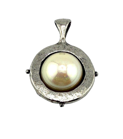 Large White Pearl Charm, Antiqued Pewter, Oversized Pendant, DIY Jewelry Making Supplies,Wholesale Bulk Statement Bail Components, PT776