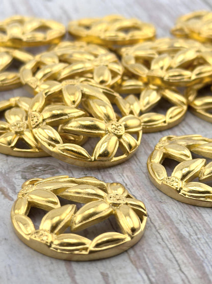 Round Boho Flower Pendant, Satin Gold Plated - ST663