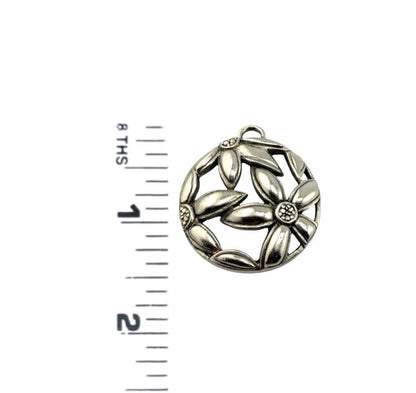 Round Boho Flower Pendant, Antiqued Pewter - PT675