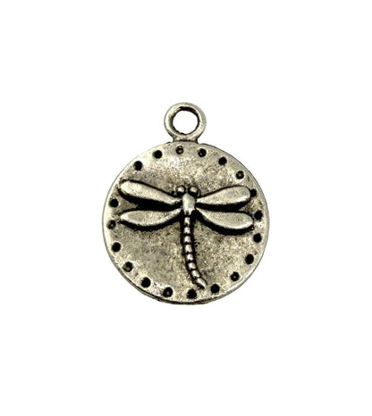 Tiny Round Dragonfly Charm, Antiqued Pewter - PT521