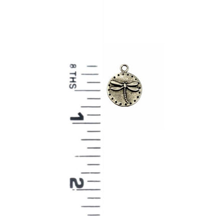 Tiny Round Dragonfly Charm, Antiqued Pewter - PT521