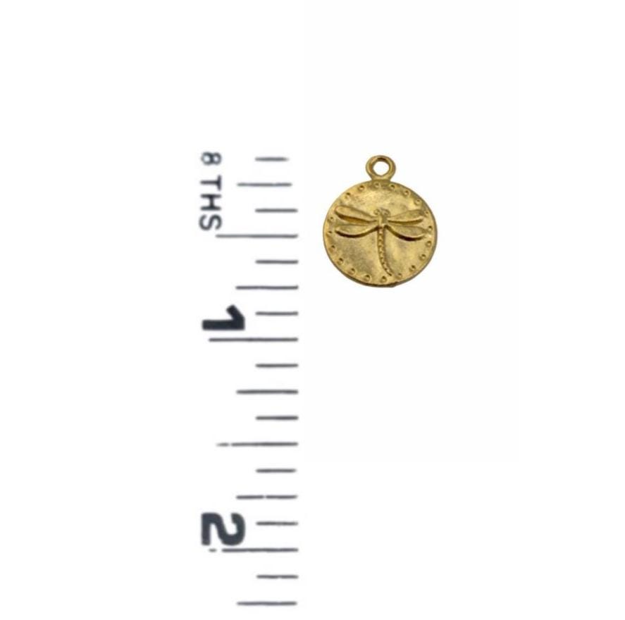 Tiny Round Dragonfly Charm, Satin 18k Gold Plated - ST341