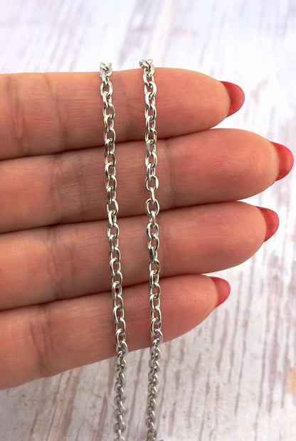 3 FT - Dainty Textured Chain, Stainless Steel