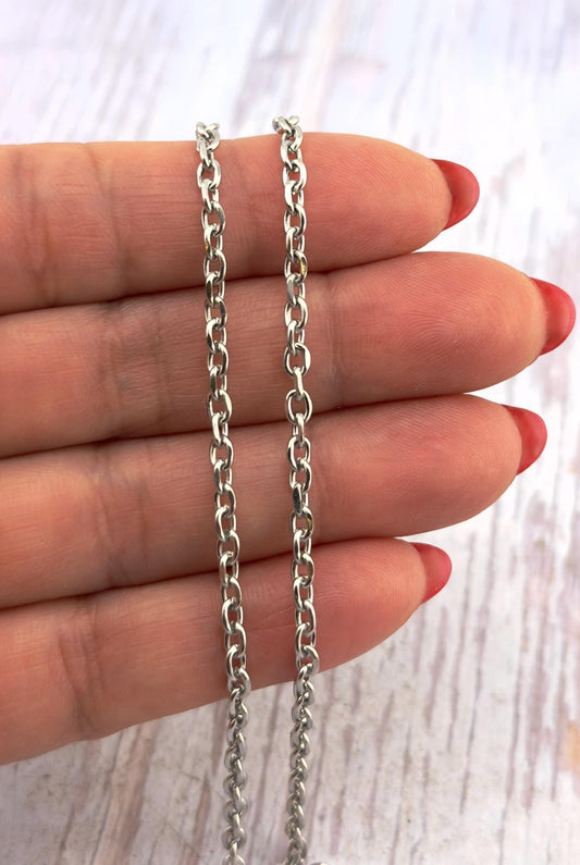 3 FT - Dainty Textured Chain, Stainless Steel