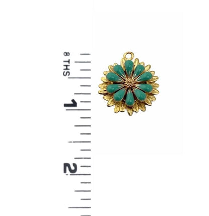 Breloque fleur 3D émaillée turquoise, plaqué or 18 carats satiné - ST580