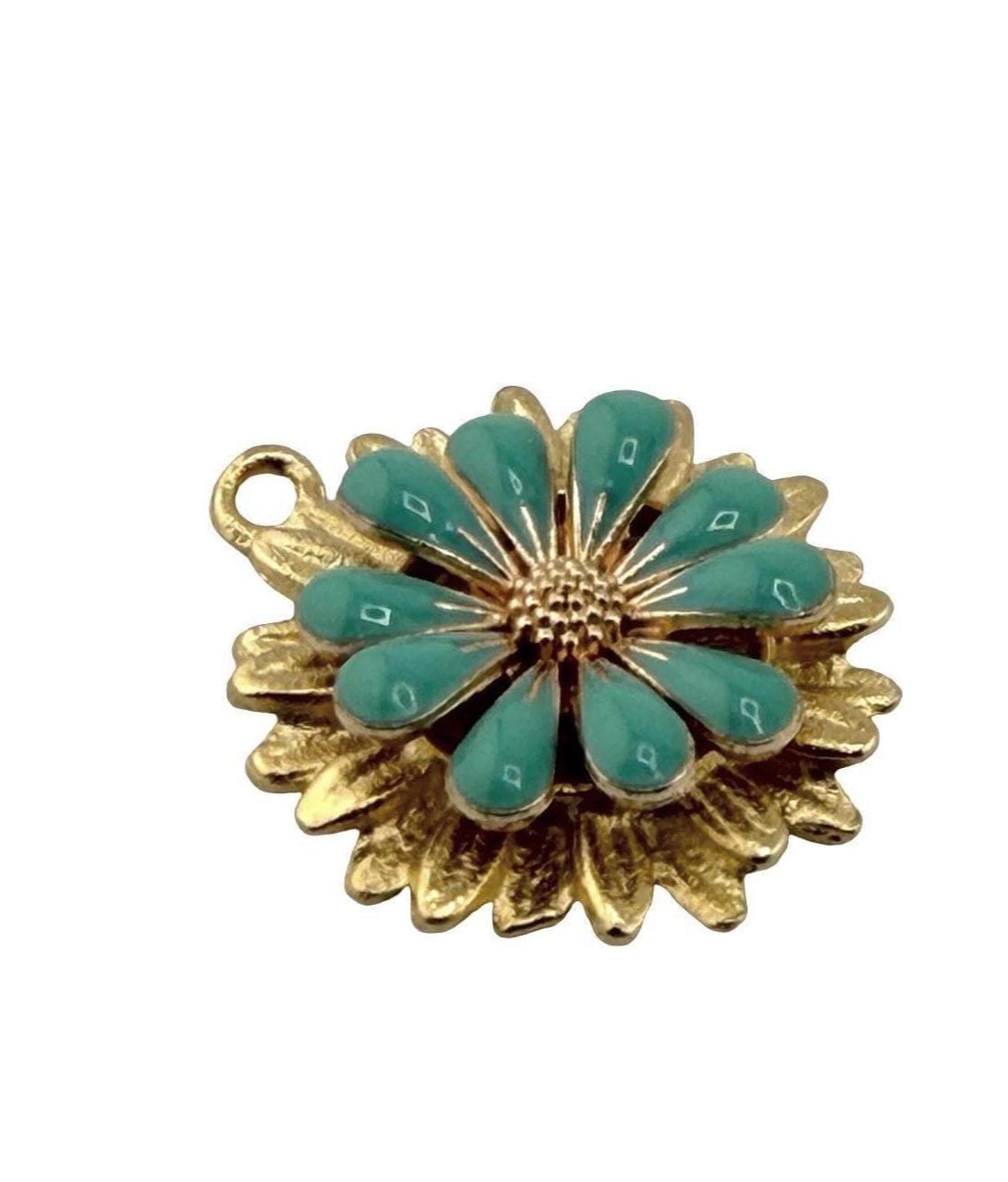 Breloque fleur 3D émaillée turquoise, plaqué or 18 carats satiné - ST580