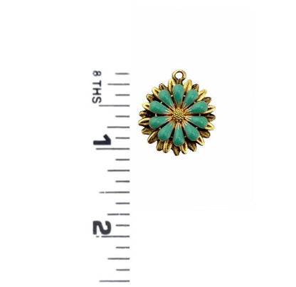 Turquoise 3D Enamel Flower Charm, Antiqued 18K Gold Plated - AG574