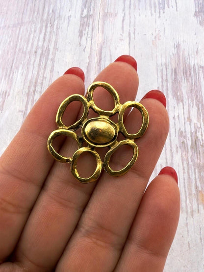 Large Flower Pendant, Antiqued Gold Plated - AG151