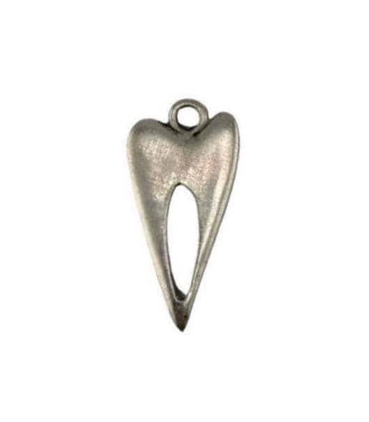 Elongated Skinny Heart Charm with Center Cutout, Antiqued Pewter - PT730