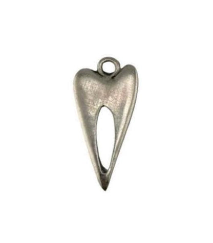 Elongated Skinny Heart Charm with Center Cutout, Antiqued Pewter - PT730