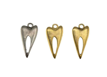 Elongated Skinny Heart Charm with Center Cutout, Antiqued Pewter - PT730