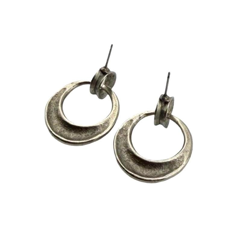 Open Circle Stud Earrings, Antiqued Pewter, PT718