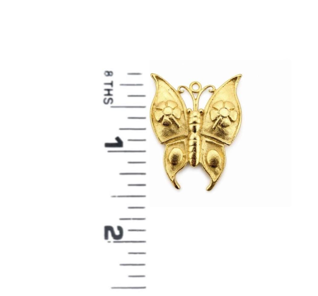 Large Artisan Butterfly Charm, Satin Gold Plated - ST666