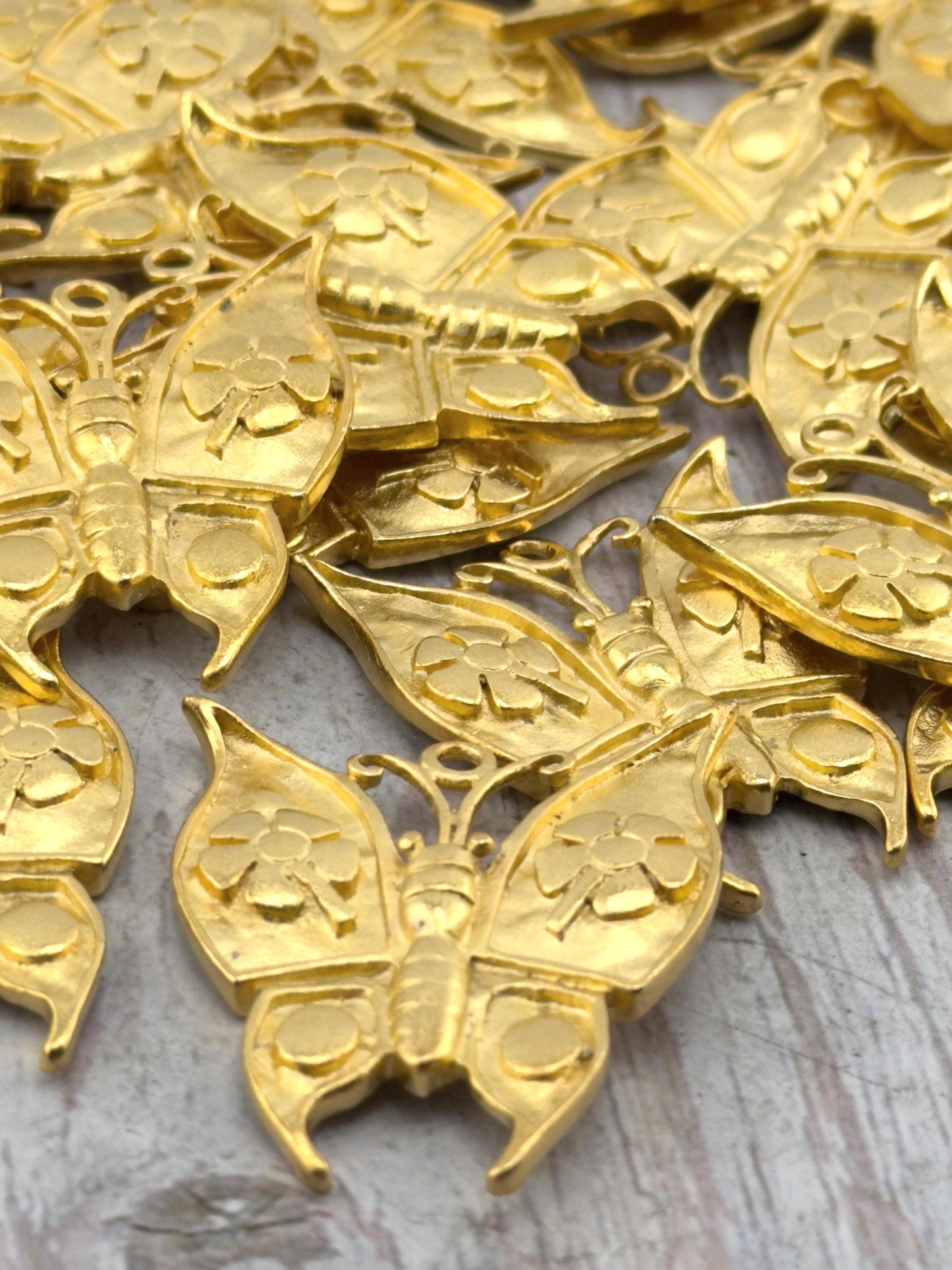Large Artisan Butterfly Charm, Satin Gold Plated - ST666