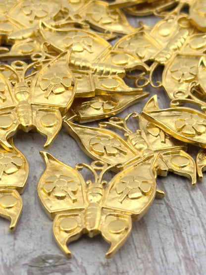 Large Artisan Butterfly Charm, Satin Gold Plated - ST666