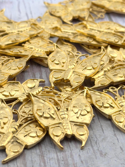 Large Artisan Butterfly Charm, Satin Gold Plated - ST666